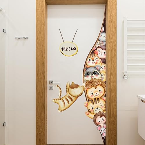 Miniatura 5 de Clothmile Calcomanía de pared de animales de acuarela, estilo de dibujos animados 18, PVC, decoración de interiores y aprendizaje temprano, para