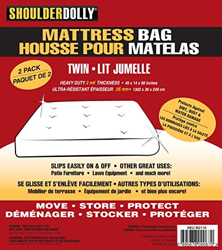 SHOULDER DOLLY M2110 Twin Mattress Bags for Storage, Moving, Protection M2110-Premium Quality Plastic-Twin Size 2 Pack, Twin Size-2 Pack