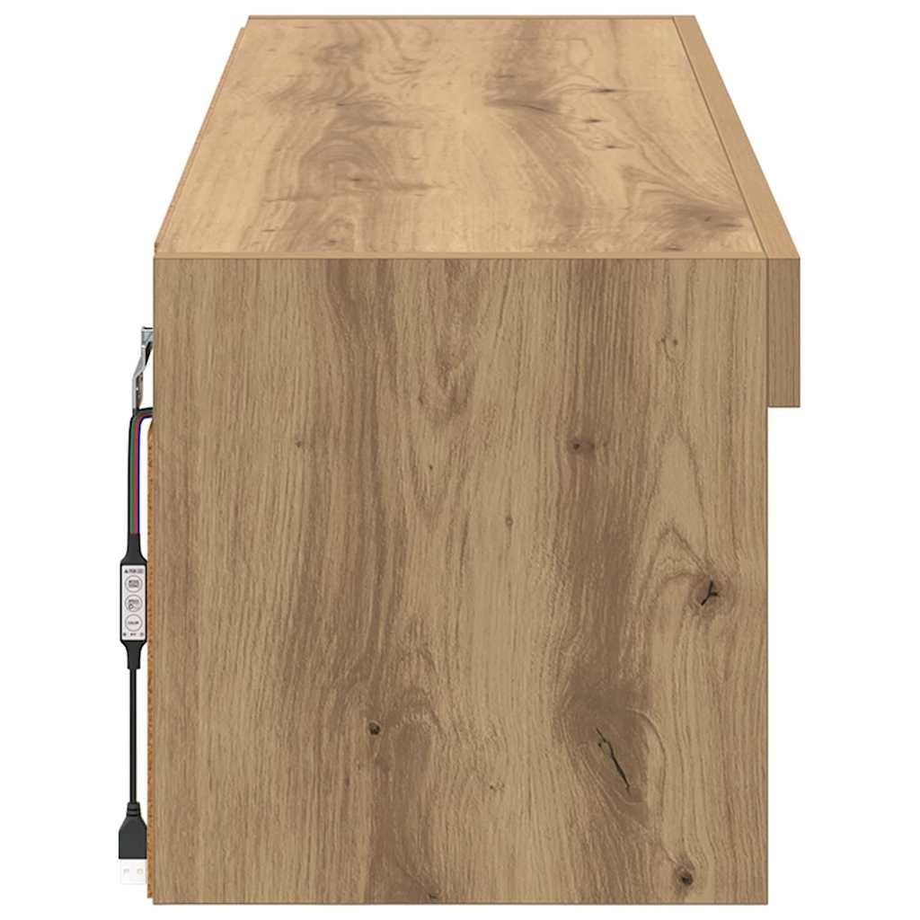 Szafka RTV wisząca LED z oświetleniem LED Dąb rzemieślniczy 100x30x30 cm nowoczesna półka pod telewizor do salonu z drzwiami i miejscem do przechowywania mebel na ścianę