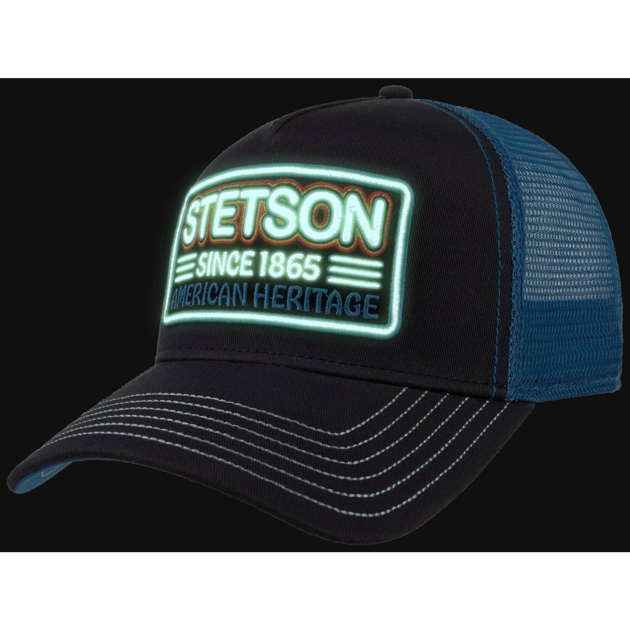 Stetson Cappellino Heritage Glow in The Dark Uomo - Trucker cap Berretto Baseball Mesh Snapback, con Visiera, Visiera Primavera/Estate Estate