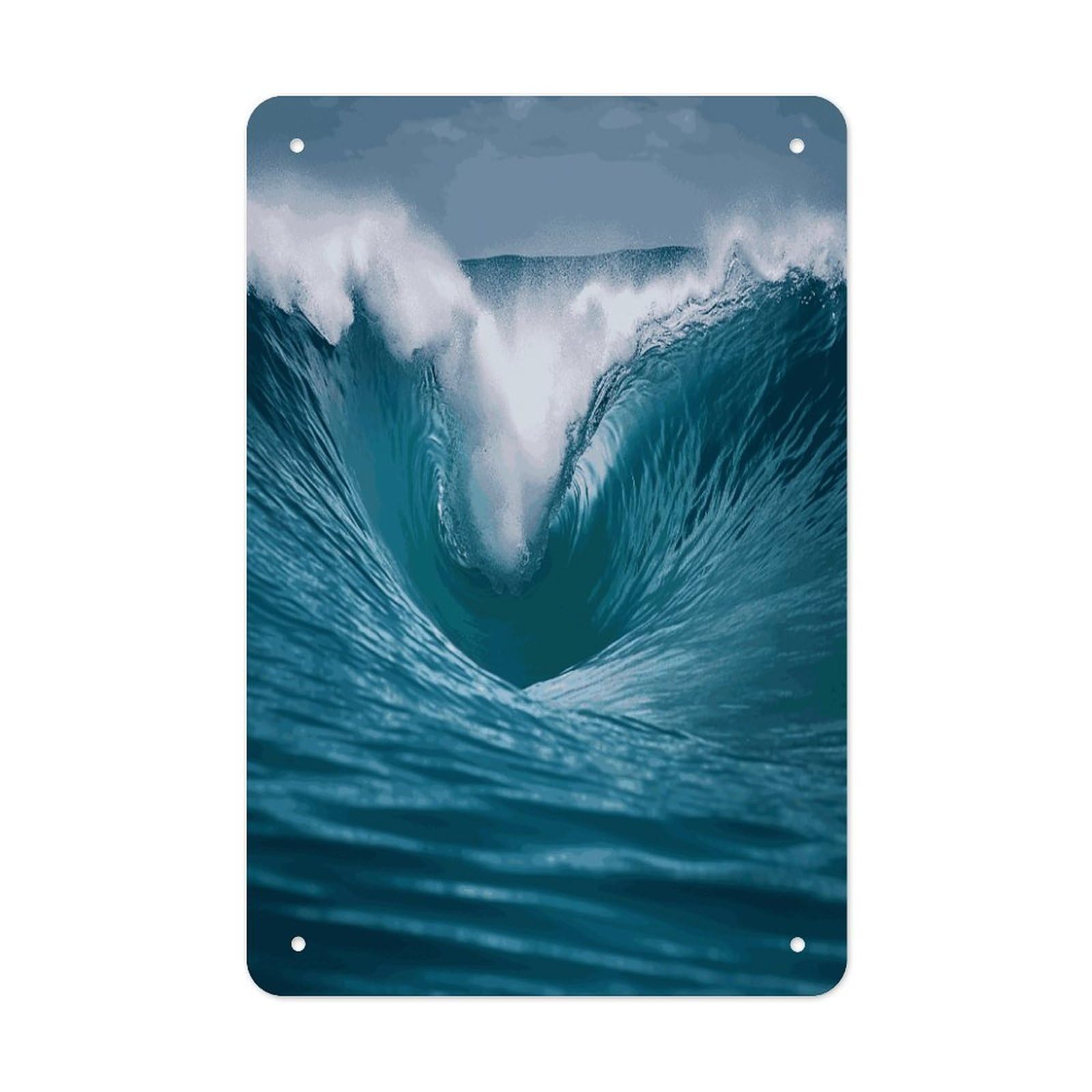LDGSUPH Ocean Wave Wall Art Prints Folded Edge Iron Sheet Painting with Holes for Wall Prints Decorative Picture Metal Signboard Decor Painting for Outdoor Indoor Wall Decor