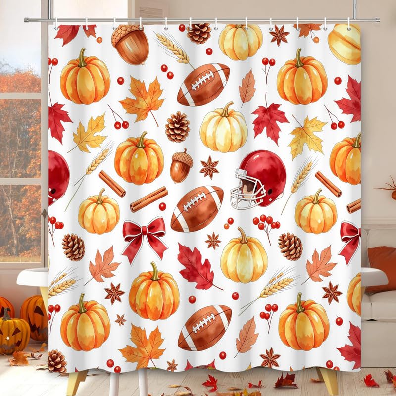 Rideau douche XMJJKUF football automne citrouille 72x72 po