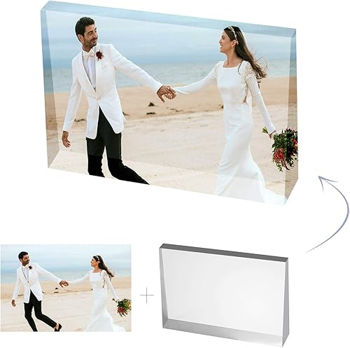 Vista 3 de Marco de placa de cristal 3D personalizado con tu foto rectangular personalizable para boda, cumpleaños, nacimiento del bebé, día de San Valentín