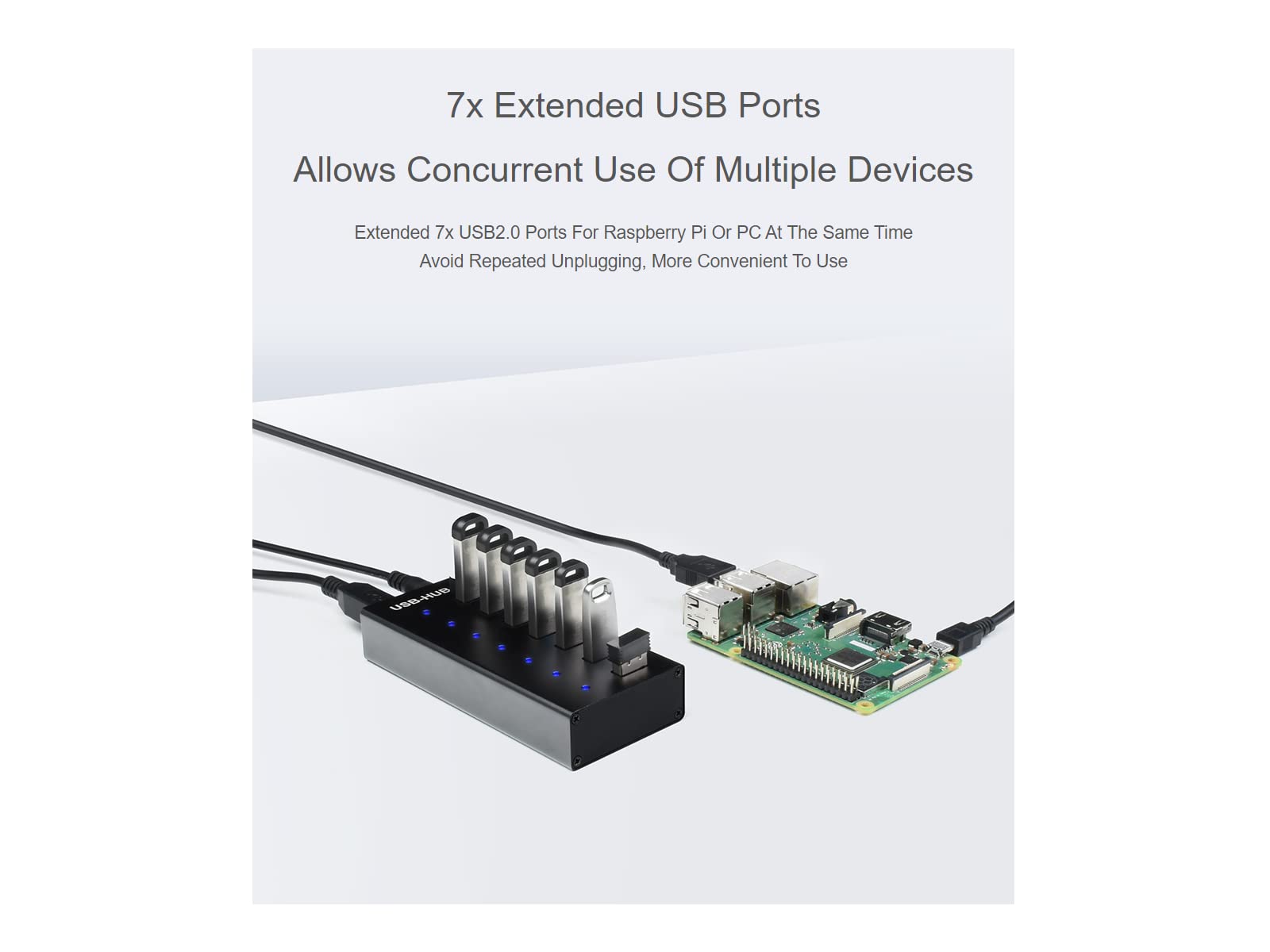 Industrial Grade USB HUB 2.0 with Power Supply, USB Hub 2.0/1.1 7 Port USB 2.0 Splitter Adapter with Individual LED Indicators,Data Hub with 5V 4A Power Supply for Raspberry Pi,PC,Notebook