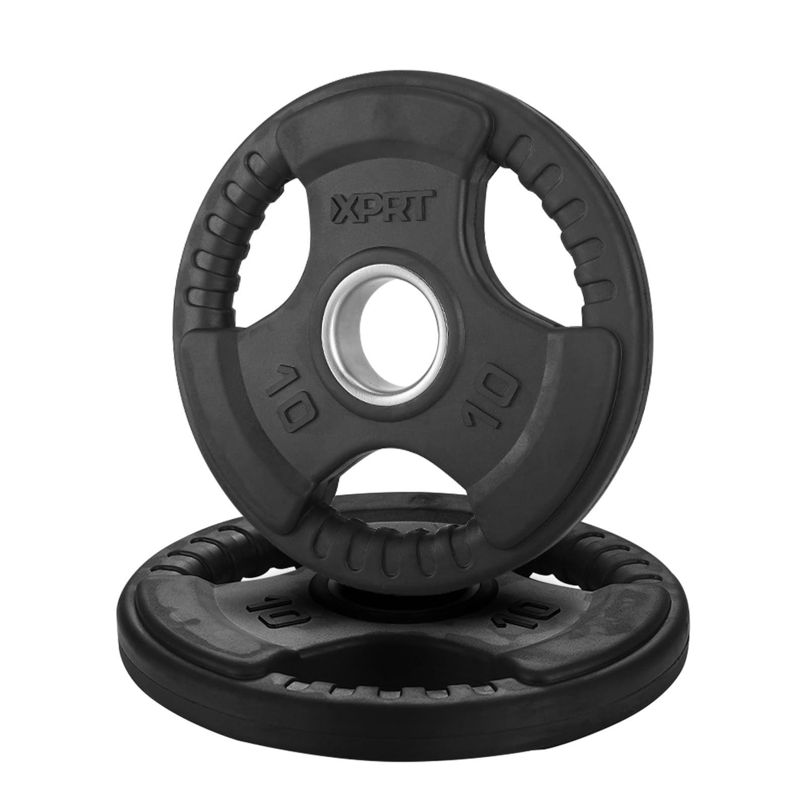XPRT Fitness Olympic Weight Plates 2.5-45 LB | Rubber Coated Cast Iron Plates with Triple Grip Design | Quiet and Protective Upgrated Home Gym Weights (E. 10 lb x 2pcs)