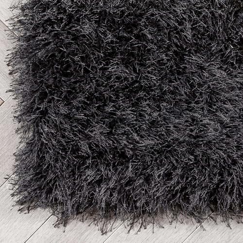 Image of Handcrafted Microfiber Black Shaggy Carpet 5x5 Feet Square with Thick Soft Plush Pile, Anti Slip Backing, Ideal for Living Room, Bedroom, Hall and Home Interior Decoration