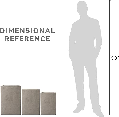 Miniatura 8 de Kante Macetas cuadradas altas de hormigón de 19, 16 y 13 pulgadas de alto, macetas ligeras con orificio de drenaje, juego de 3, estilo moderno para