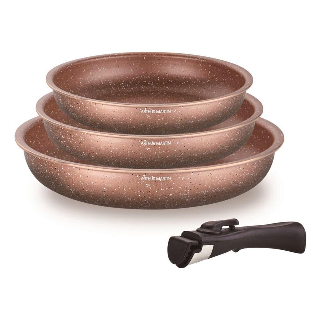 SHOP-STORY Set de 3 Poêles Arthur Martin en Aluminium avec Poignée Amovible - 20, 24, 28 cm - Tous Feux Dont Induction - Revêtement Anti Adhérent