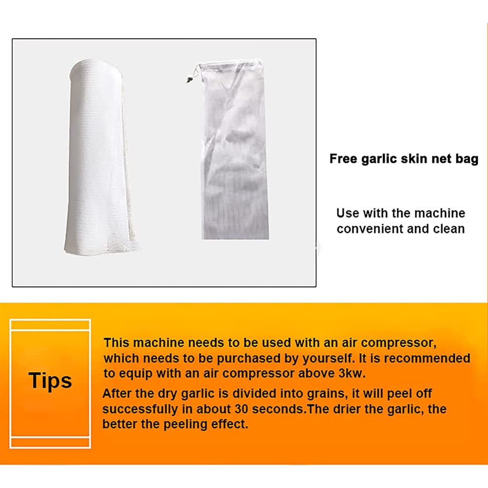 Éplucheur d'ail pneumatique 30 kg/h, éplucheur d'ail Commercial avec Sac en Filet, Presse-ail broyeur d'ail, séparateur d'ail électrique, éplucheur d'ail Automatique pour Restaurants, barbecues