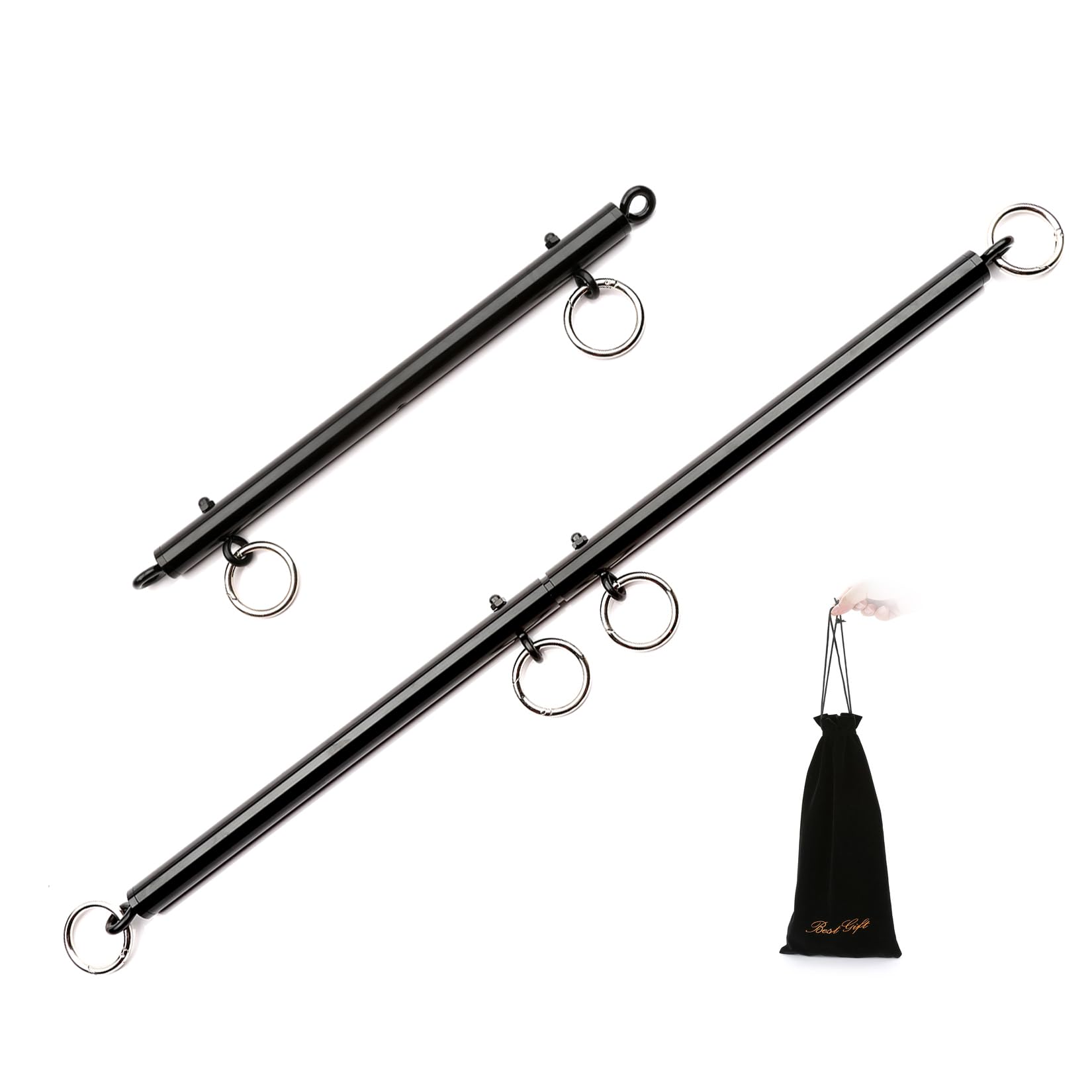 TMEOIIPYExpandable 2 Pcs Black Pilates Spreader Bar Set Sports with Flocking Bag Aid Training Fitness Gear,Home Gyms Yoga Gifts