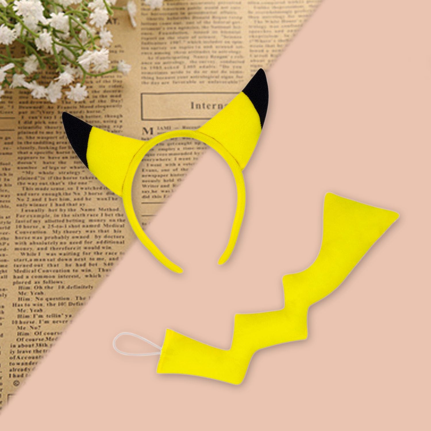 MEISH 2pcs Yellow Cartoon Ears Headband and Tail Animal Ears Headwear Cute Anime Headbands Halloween Costume Headband for Cosplay Party Supplies - Image 3