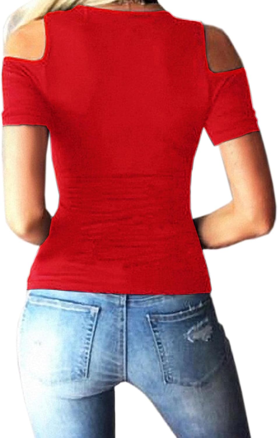 SEMATOMALA Women's Cold Shoulder Sexy Lace Up V Neck Short Sleeve Tee Shirts Tops Clubwear Plus Size - Image 3