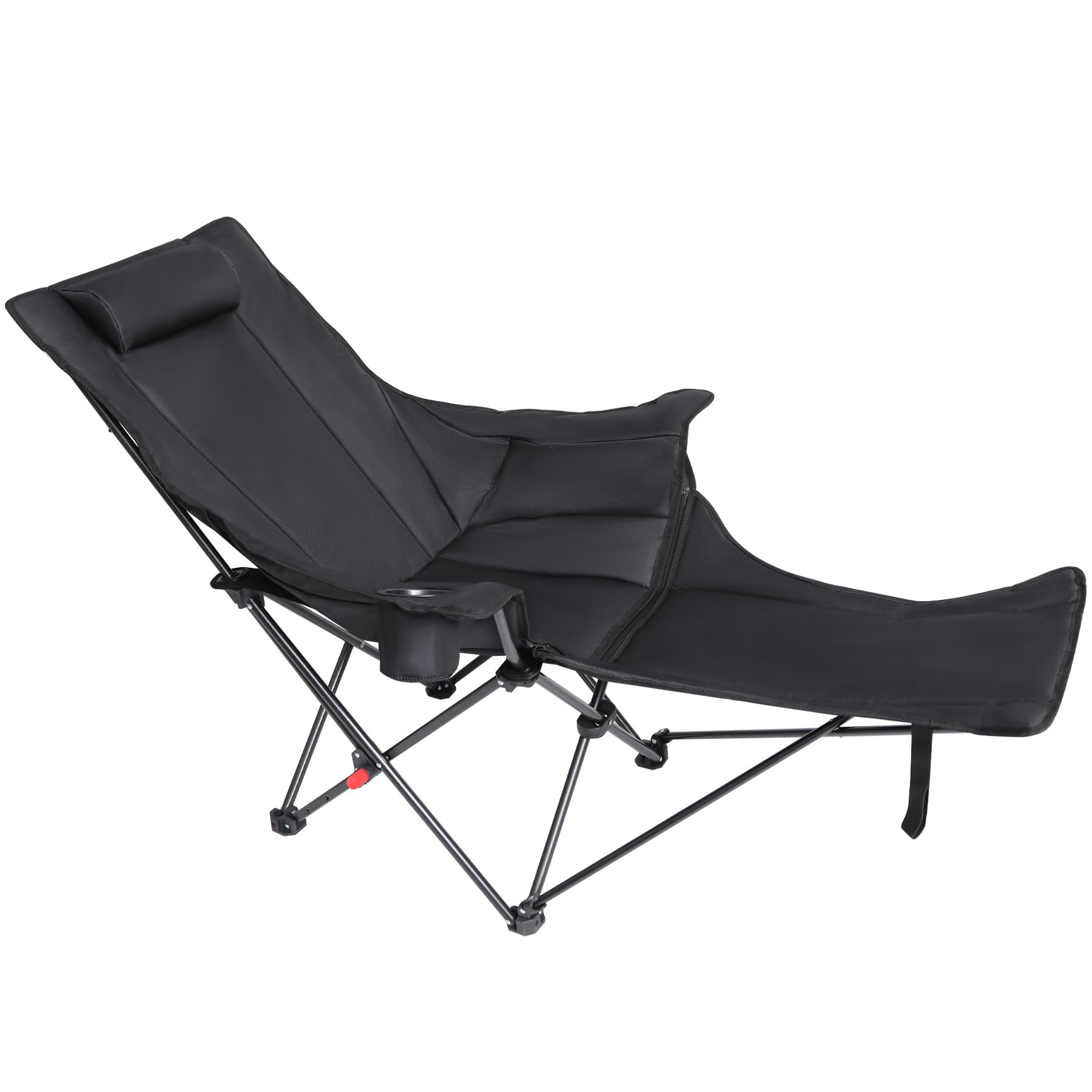 REDCAMP Reclining Camping Chair with Removable Footrest, Heavy Duty Reclining Camping chair Beach Chair Deck for Adults Outdoor Travel Picnic Fishing, Cotton Black Pad