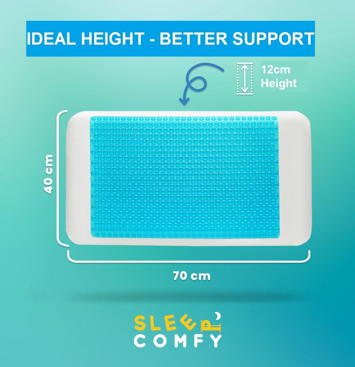 SLEEP COMFY XL Almohada de espuma viscoelástica con revestimiento de gel refrescante, ergonómica, almohada ortopédica para dolores cervicales, personas que duermen de lado, de espaldas
