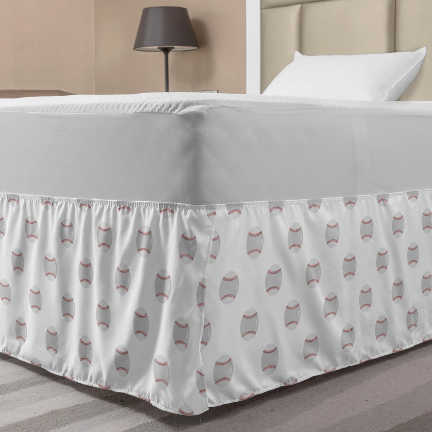 Lunarable Baseball Bed Skirt Flat Design Balls Pattern American Culture Athletics Fun League Match Print Elastic Bedskirt Dust