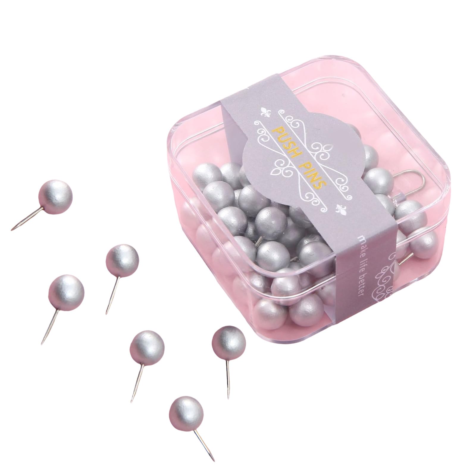 Buxuaaaa Silver 50Pcs Simple Styles Cork Board Pins Wood Pushpin Wood & Metal Push Pins Simple Installation For Long Service Use Bulletin Board