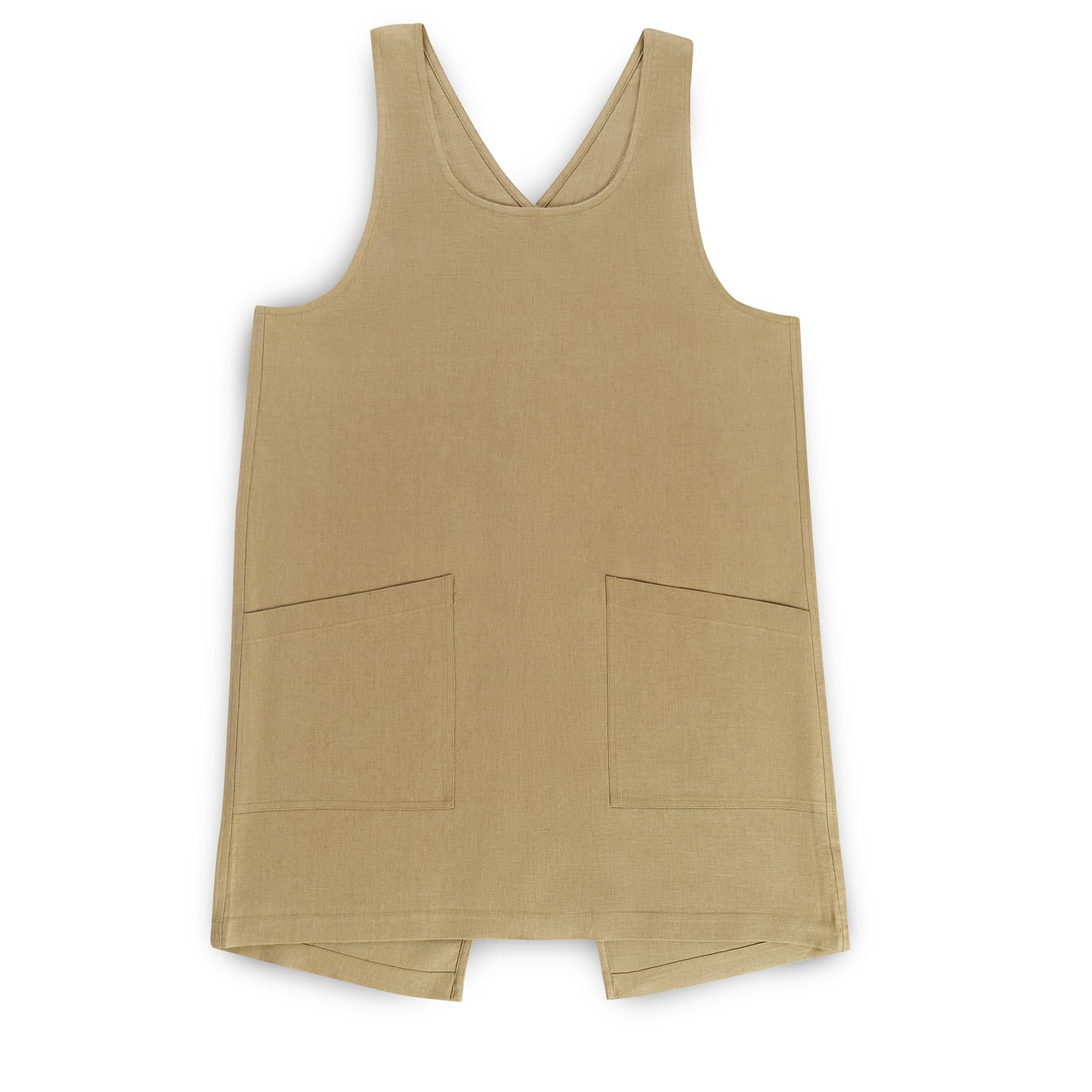 Solino Home Cross Back Linen Apron with Pockets for Gardening, Kitchen - Kelp Pinafore Smock Apron 100% Pure Linen for Men & Women - Handcrafted from European Flax Kelp 35 x 45 Inch