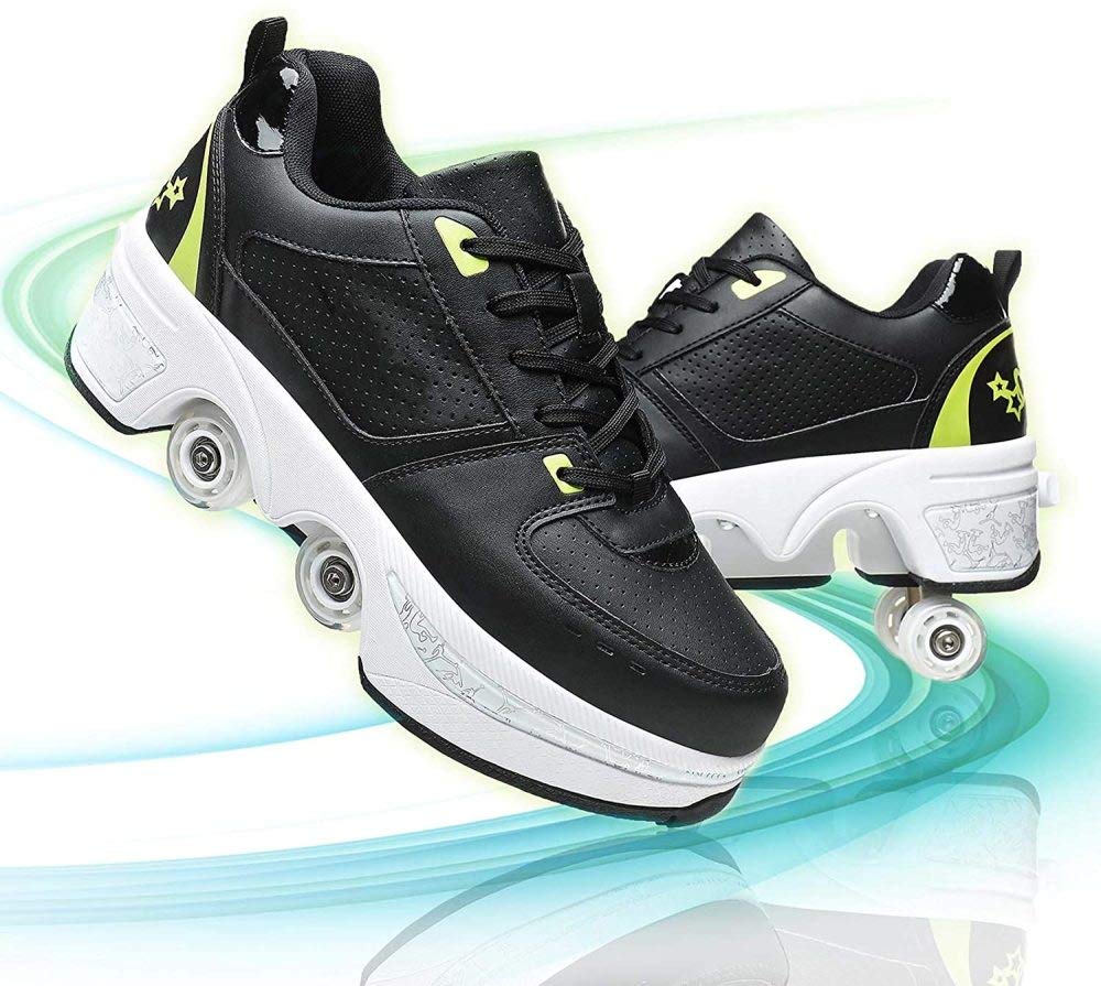 Roller Skates Verstellbar, Quad-Rollschuh Stiefel Skateboardschuhe, Rollen Schuhe Sportschuhe Laufschuhe Sneakers Mit Rollen Unisex Kinder,33