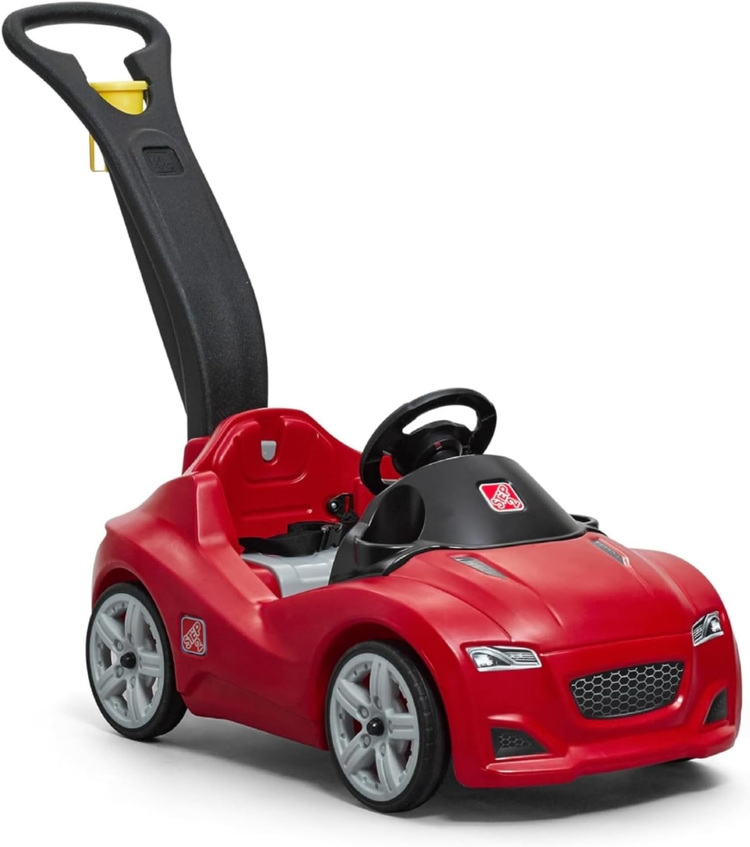 Step2 Whisper Ride Cruiser, Single Seater Kids Push Car, Easy to Store Ride On Toy with Seatbelt, Horn and Storage Trunk, Suitable for Children both Boys and Girls Aged 18m and Above, Red