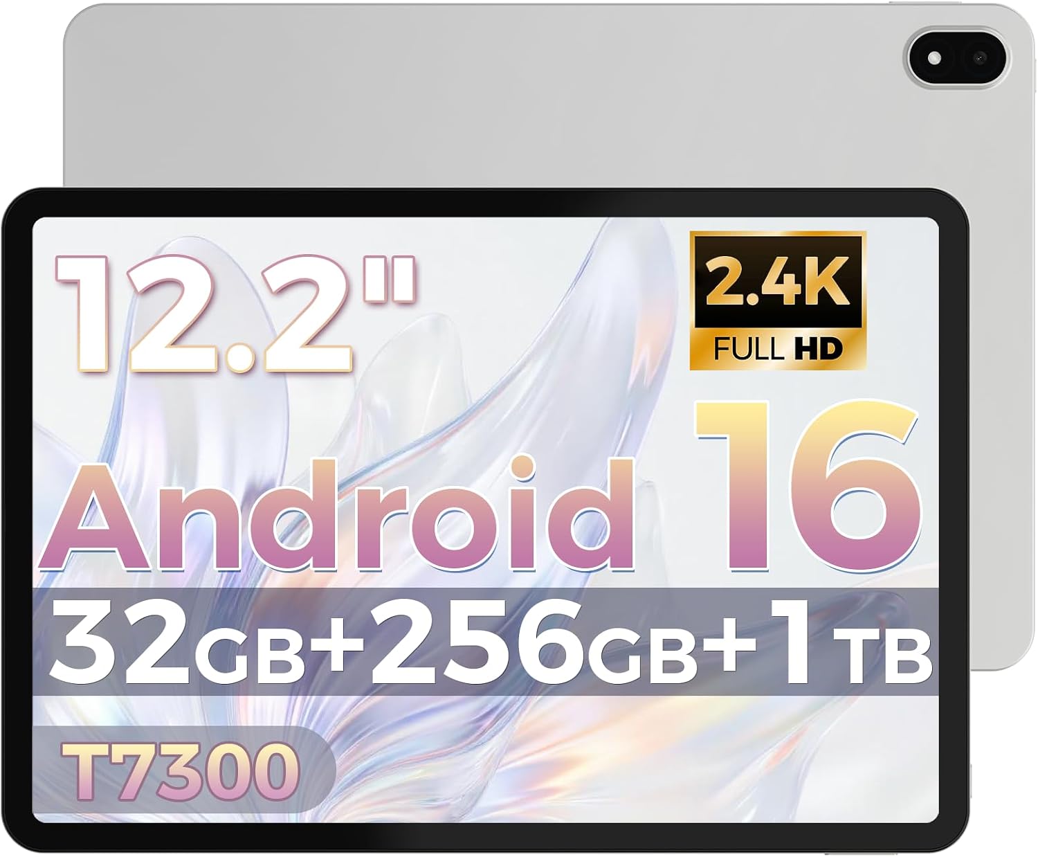 Android 16 Tablet, 12 Inch Large Tablet,T7300 Octa-core,32GB RAM +256GB ROM, 2400 * 1600IPS 2.4K Widevine L1, 10000mAh, 5MP+16MP, 5G WiFi & BT 5.3,IP54 Waterproof,Tablets with Stylus