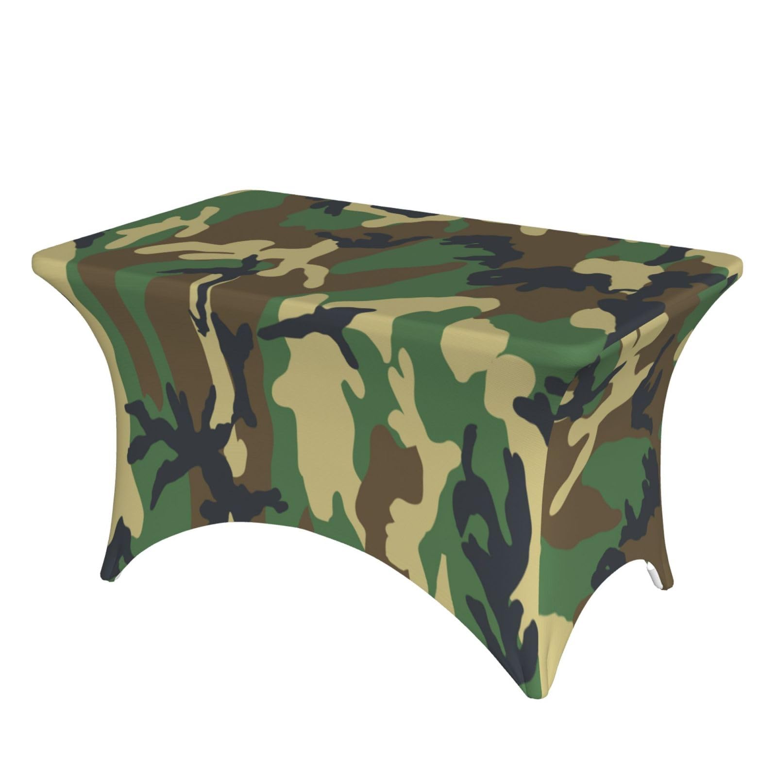 Dcehgew Green Military Camouflage 4Ft Spandex Rectangular Table Cloth, Printed Fitted Elastic Tablecloths Washable Table Cover For Event, Wedding, Banquet & Party