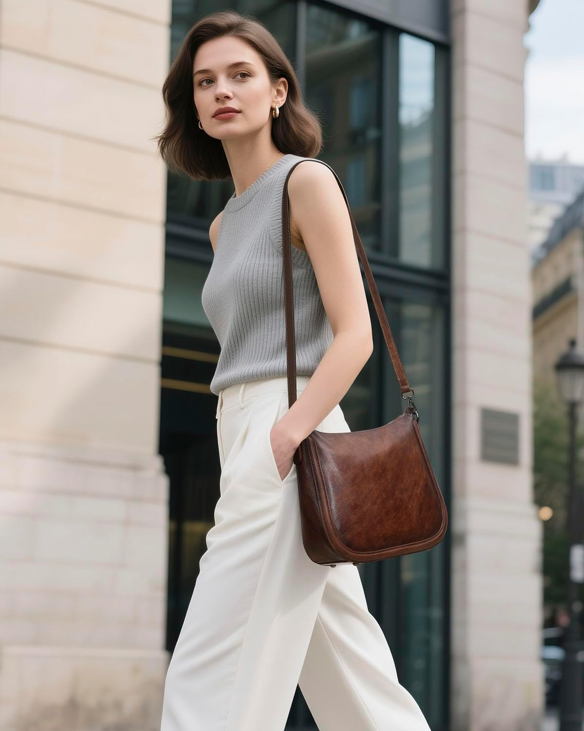COOLCY Real Leather Crossbody Bags for Women Handbags Ladies Hobo Shoulder Purse Vintage Satchel Cross Body bag with 2 straps