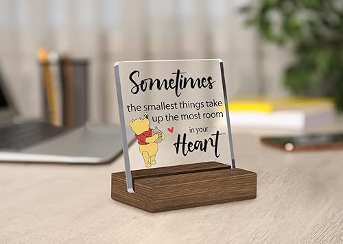 Miniatura 3 de Teouios - Letrero decorativo de escritorio transparente con soporte de madera, inspirador y divertido con cita de Winnie The Pooh, placa positiva