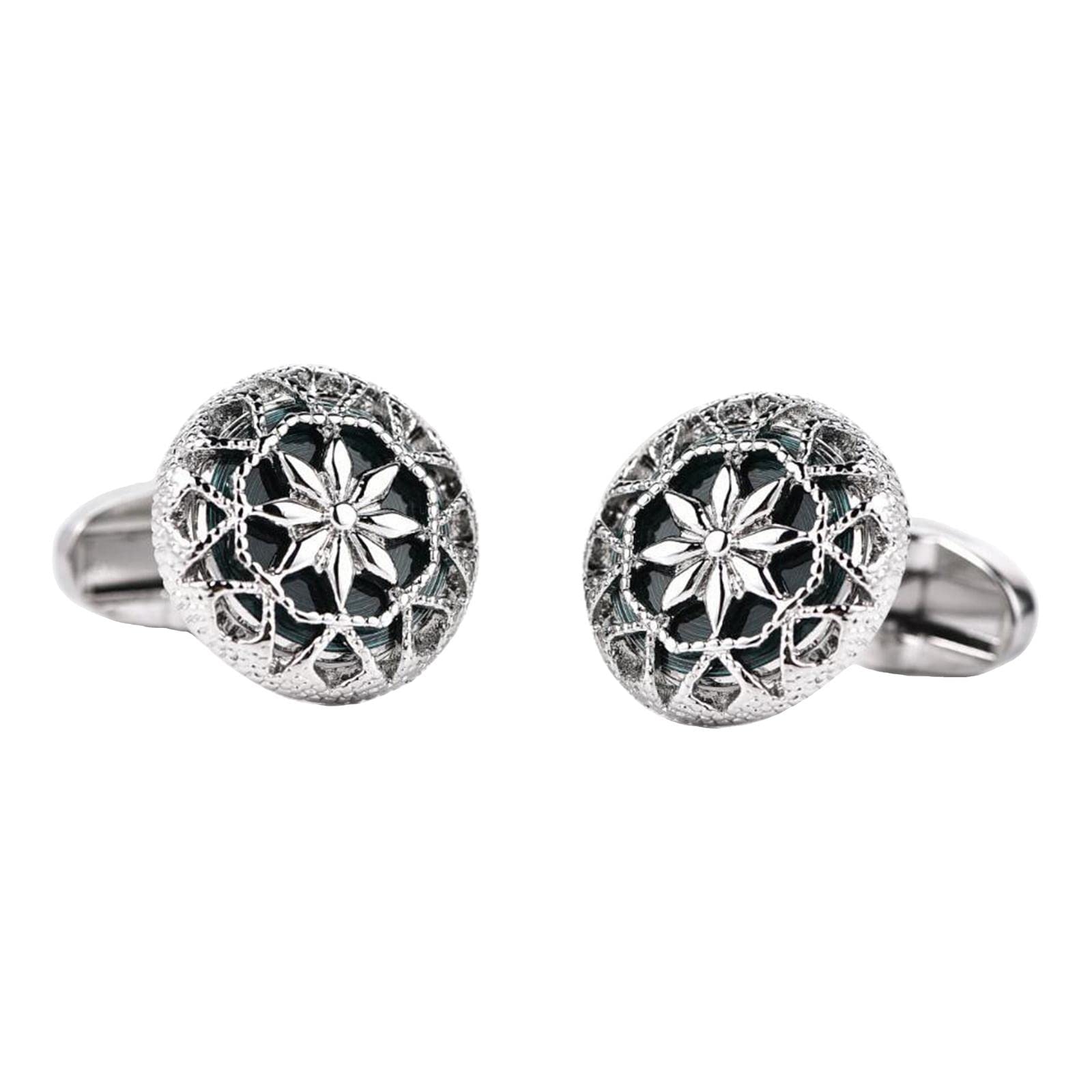 Mens Cufflinks Round Crystal Flower Dress Shirt Cuff Links for Business Dark Green-image-36