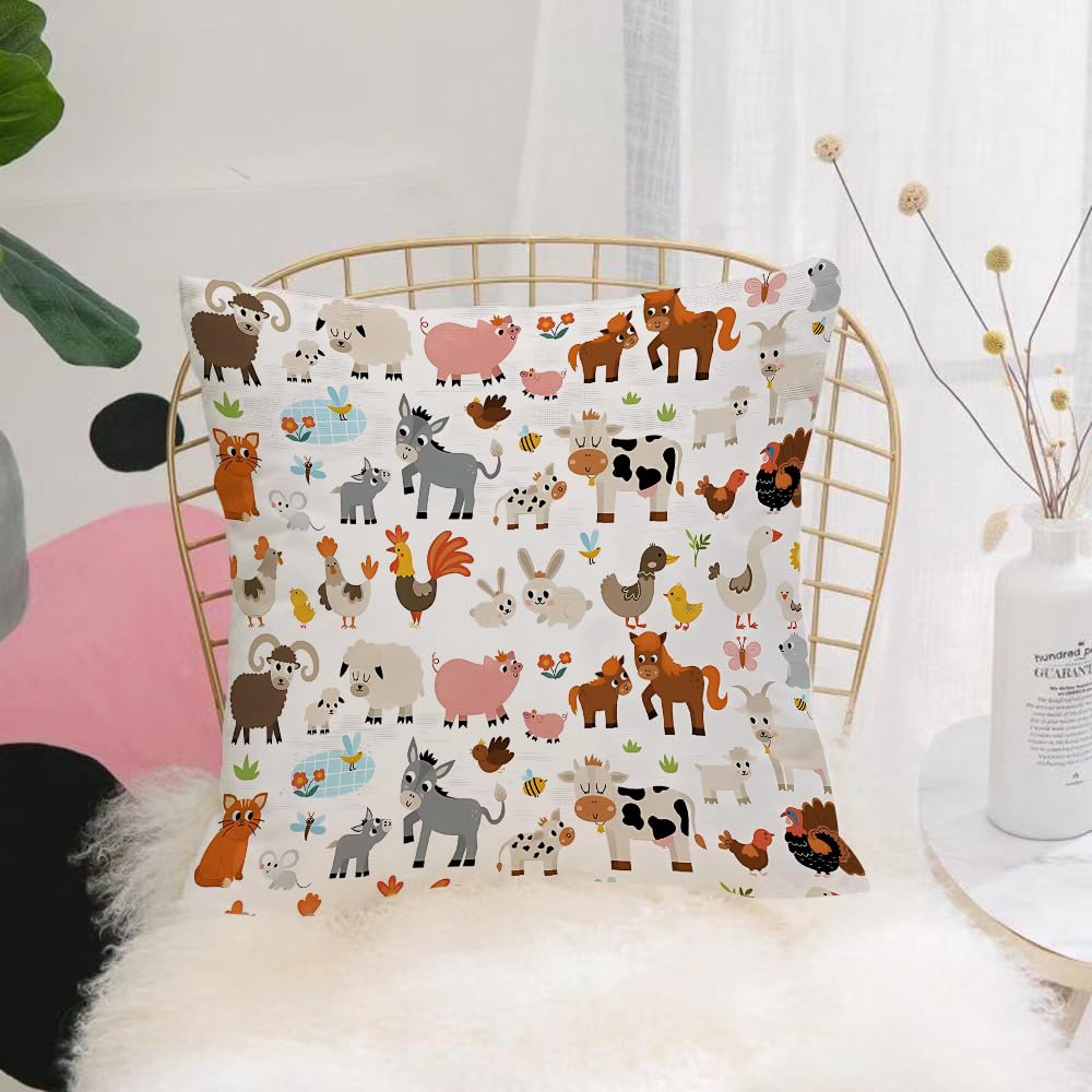 HYMSXW Cushion Cover,Throw Pillow Case Home Decorative for Living Room Bedroom Sofa Chair 20X20 Inch,farm animals vector seamless pattern,Pillowcase 50X50cm
