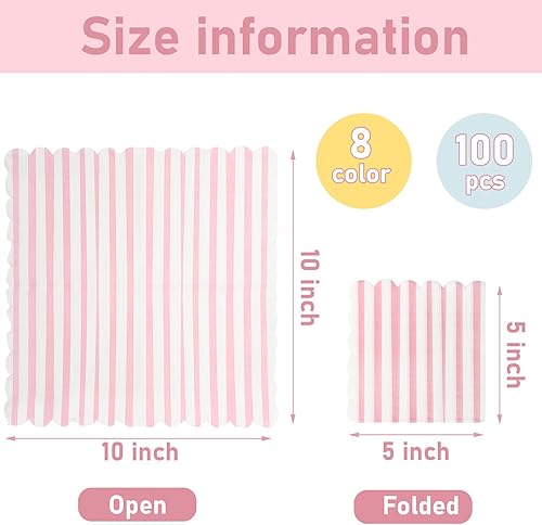 Miniatura 8 de Paquete de 100 servilletas de cóctel con bordes festoneados de 2 capas, servilletas de bebidas a rayas de 5 x 5 pulgadas, servilletas desechables de