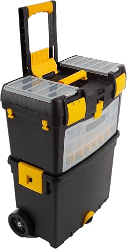 Rolling Tool Box with Wheels, Foldable Comfort Handle, and Removable