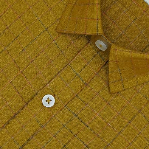 Image of GHPC Cotton Linen Graph Checks Half Sleeves Regular Fit Shirt for Men