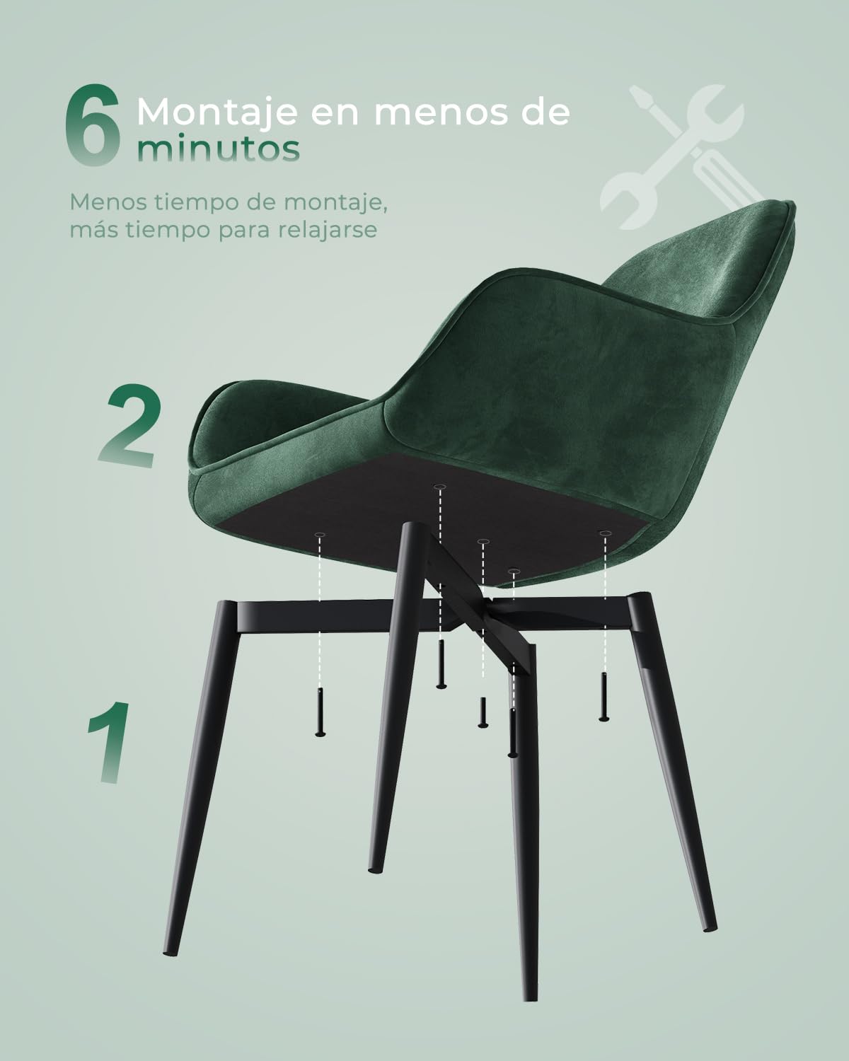 ELUCHANG Silla de Comedor Tapizada Terciopelo con Reposabrazos Pack 4, Ergonómica para Cocina, Dormitorio, Sala, Carga 150kg, Patas de Metal Estable, Verde