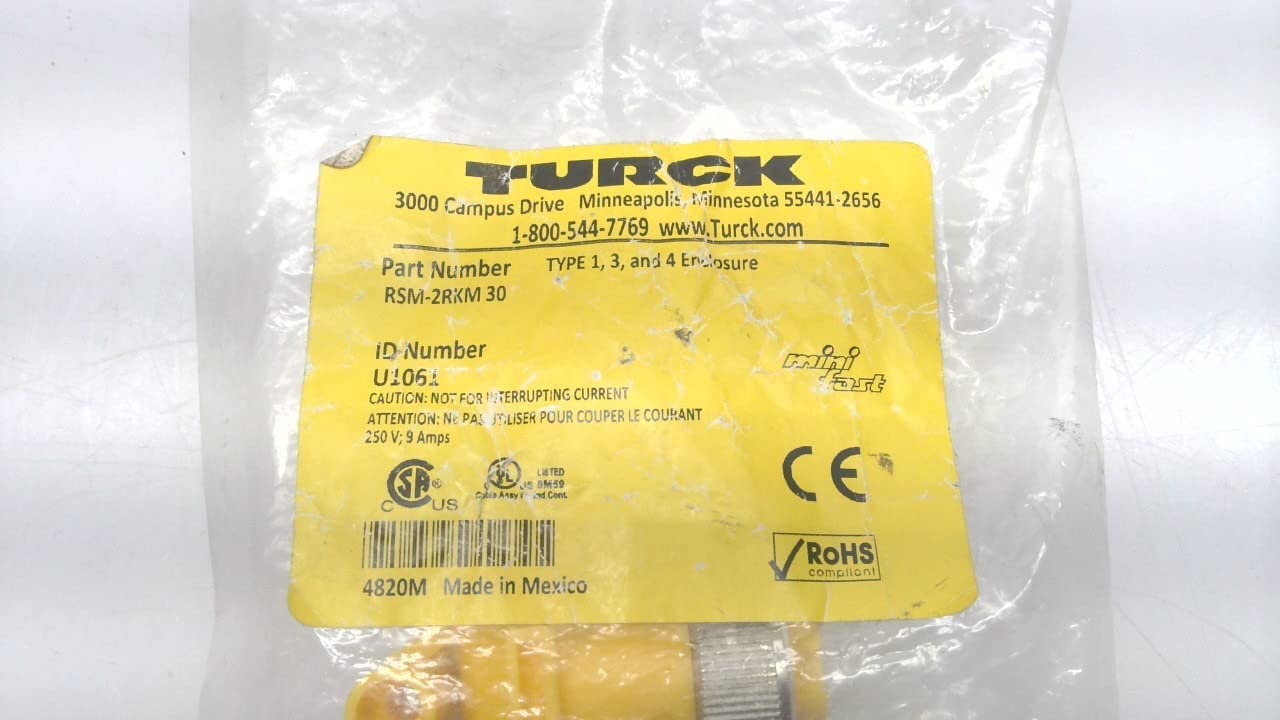 Turck Rsm-2Rkm 30 Mini Fast Tee, 1 Male, 2 Females, 250V, 9.0A, 3P Rsm-2Rkm 30