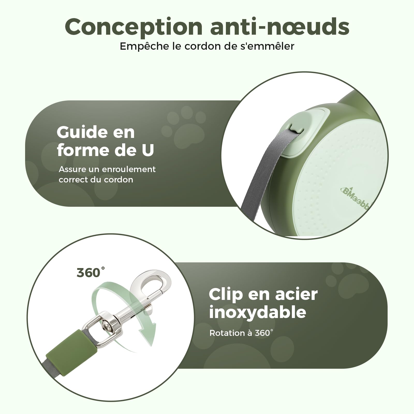 Laisse rétractable pour Chien 8m, Laisse rétractable avec Corde en Acier résistante aux morsures et Support pour Sac à crottes, pour Chiens jusqu'à 35 kg, pour entraînement, forêt, Plage