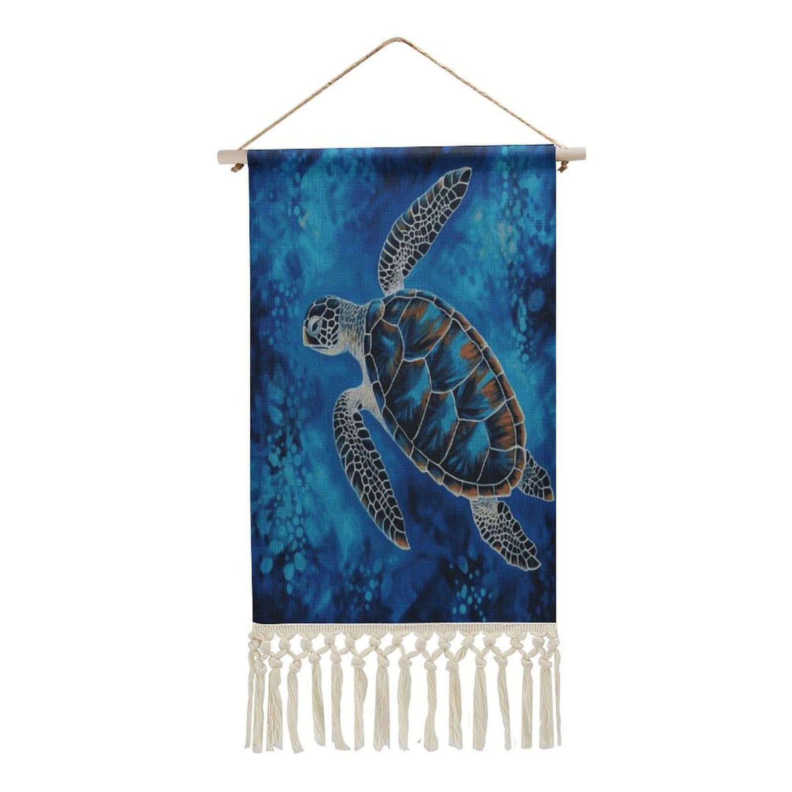 Adfgyerh Style Sea Turtle-Blue Tapestry With Tassels Cotton And Linen Hanging Posters, Wall Art For Travel Gift, Wall Tapestry For Office Home Decor Bedroom Living Room Decor