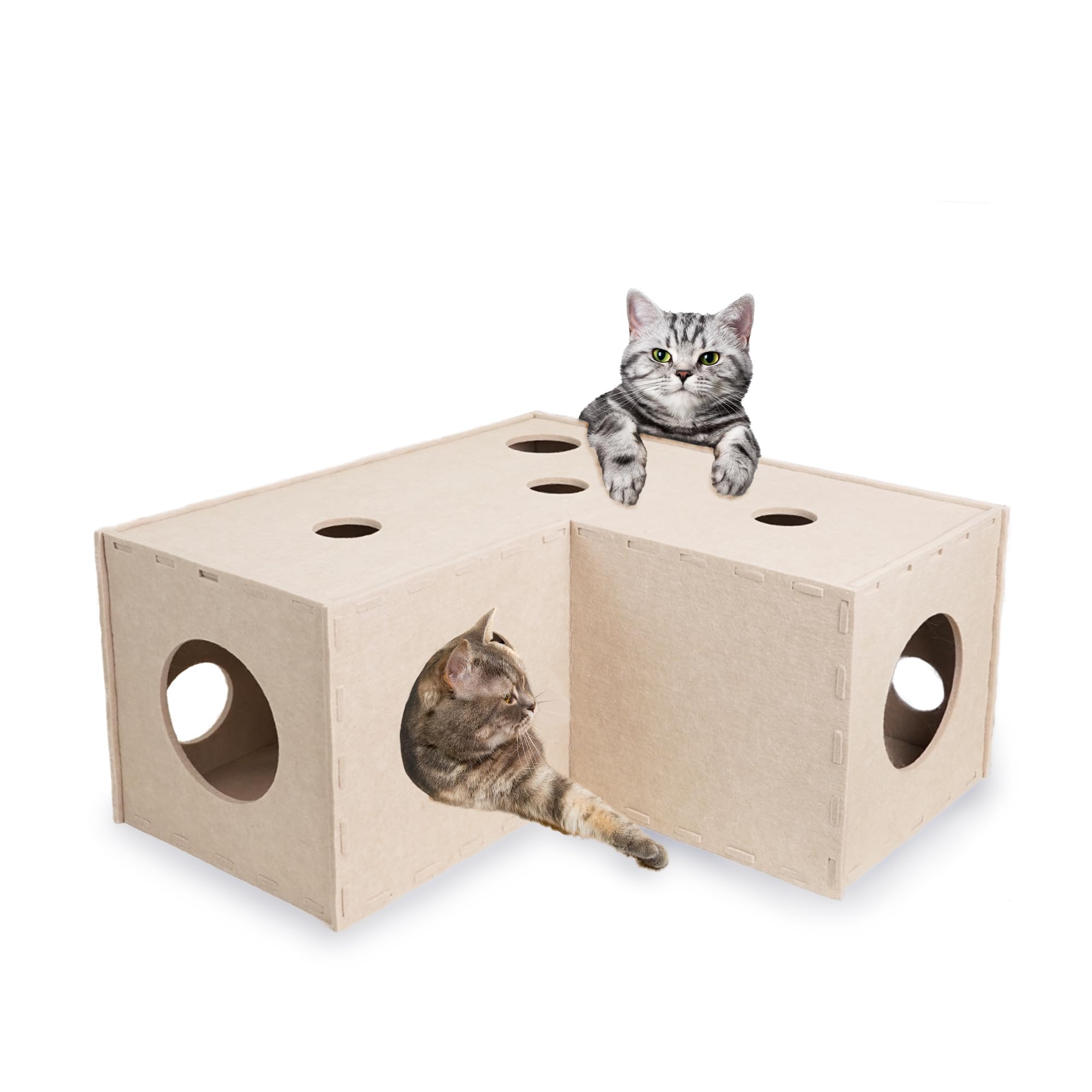 Meeyoview Cat Tunnel, Felt Tunnels for Indoor Cats, Peekaboo Hideaway Cave, L-Shape Kitty Tunnel Bed, Interactive Cat Cube Toys for Small Medium Large Cats