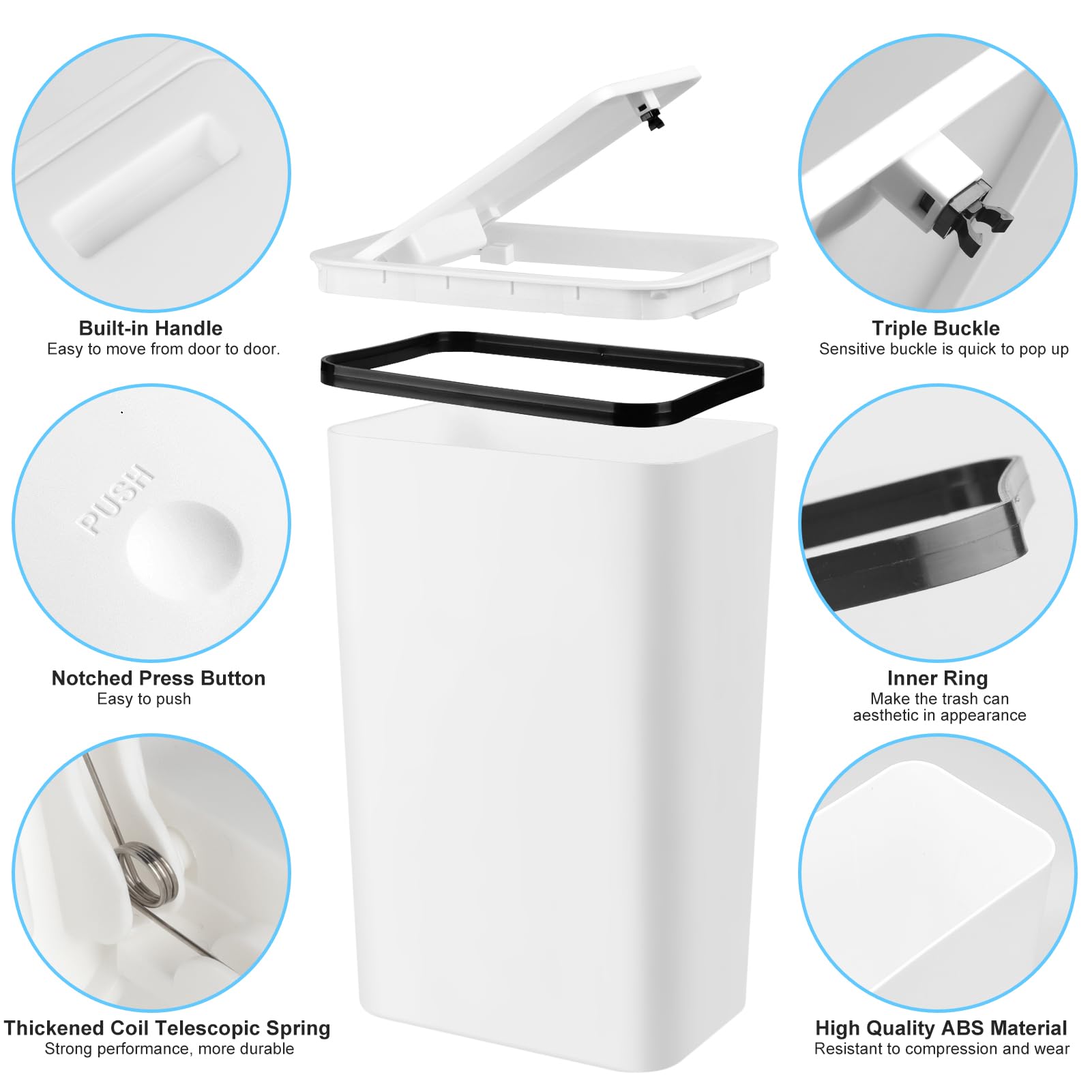 Anzoymx Bathroom Trash Cans with Lids 2.6 Gallon 2 Pack Kitchen Garbage
