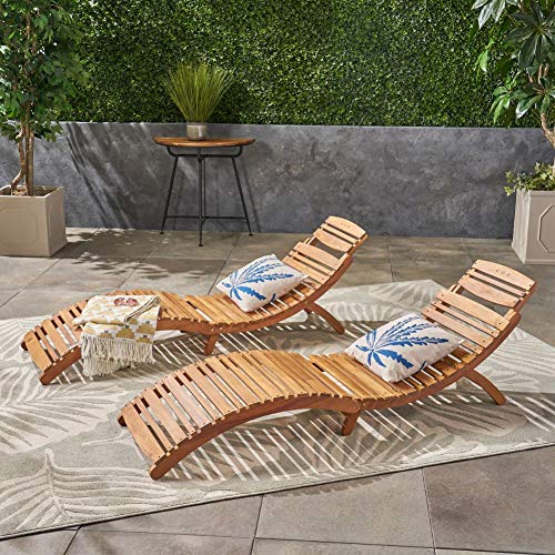 Christopher Knight Home Lahaina Wood Outdoor Chaise Lounge Set, 2-Pcs Set, Natural Yellow - Image 2