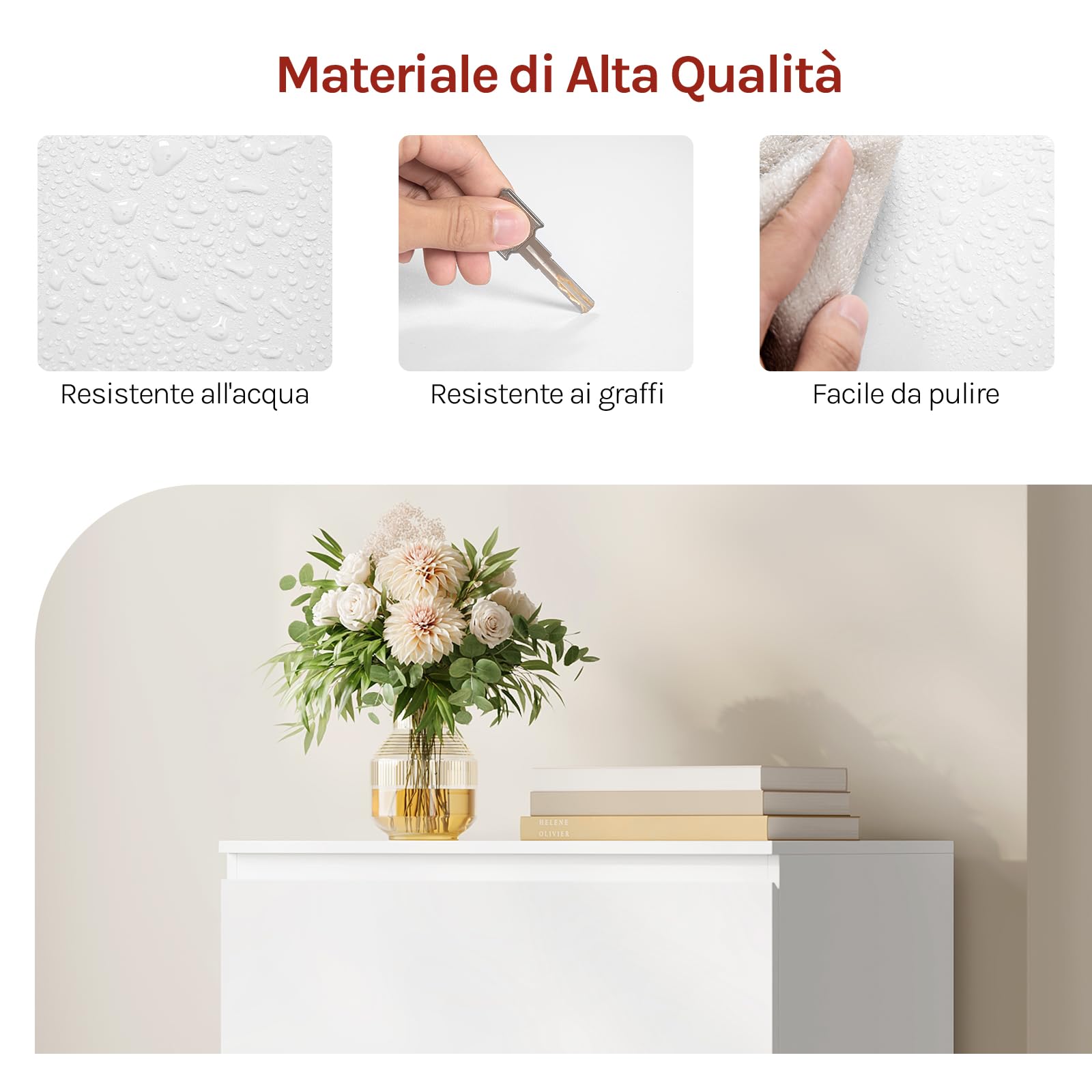 WOLTU Cassettiera Camera da Letto con 5 Cassetti Bianca, Mobiletto Salvaspazio in Stile Moderno, per Soggiorno Ingresso, 60x37x110 cm, in Legno, KMD006ws