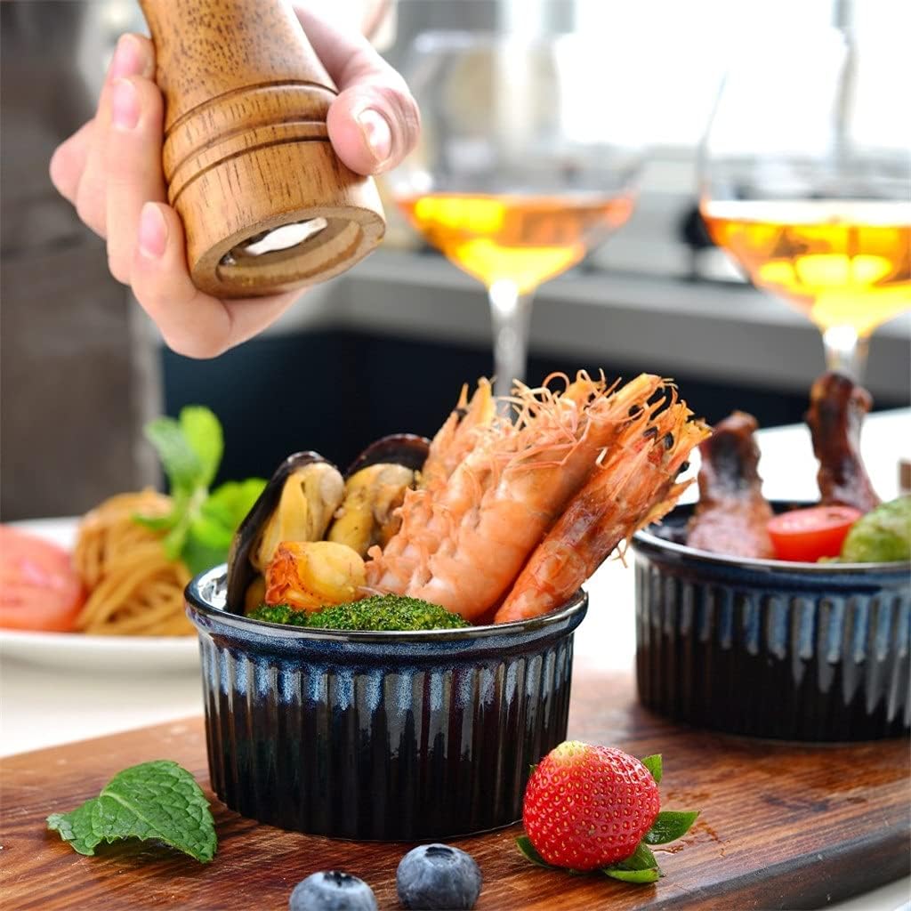 Cutlery Set 6-Piece 300ML Blue Ceramic Ramekins Baking Cups for Souffle Creme Brulee Custards Pudding Jams(10X4.7CM)