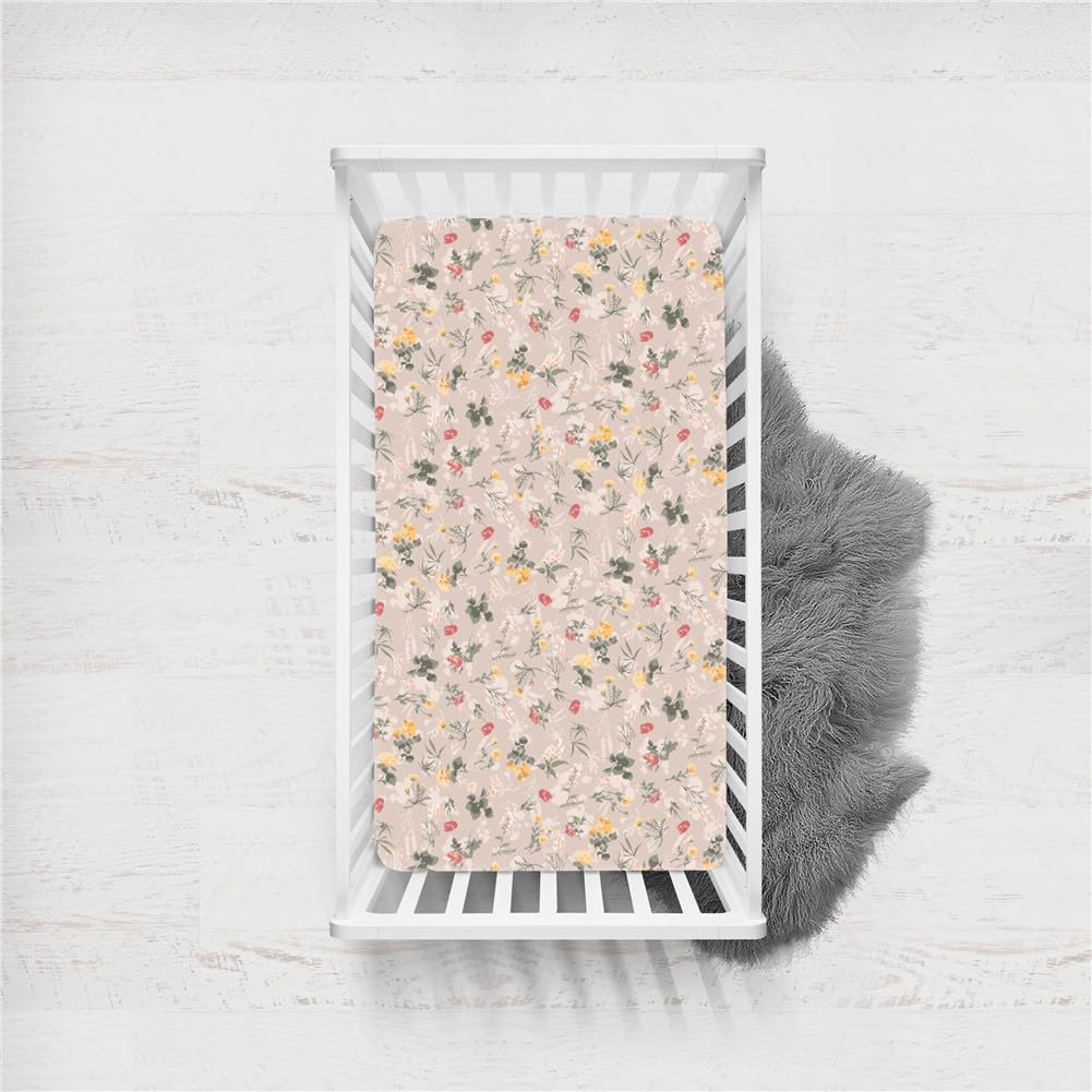 Odot Cot Bed Sheets, Bedside Cribs Fitted Sheets for Boys and Girls, Baby Bed Sheets Cot Bed Mattress Protector, Bassinet Sheets, Easy Care Soft and Dureable (160x80cm,Floral F)