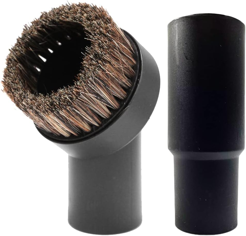 MaximalPower 1021+1555 Dusting Brush Attachment and Hose Adapter - Small Round Brush Compatible with Most Canister Central Upright Vacuums, Black