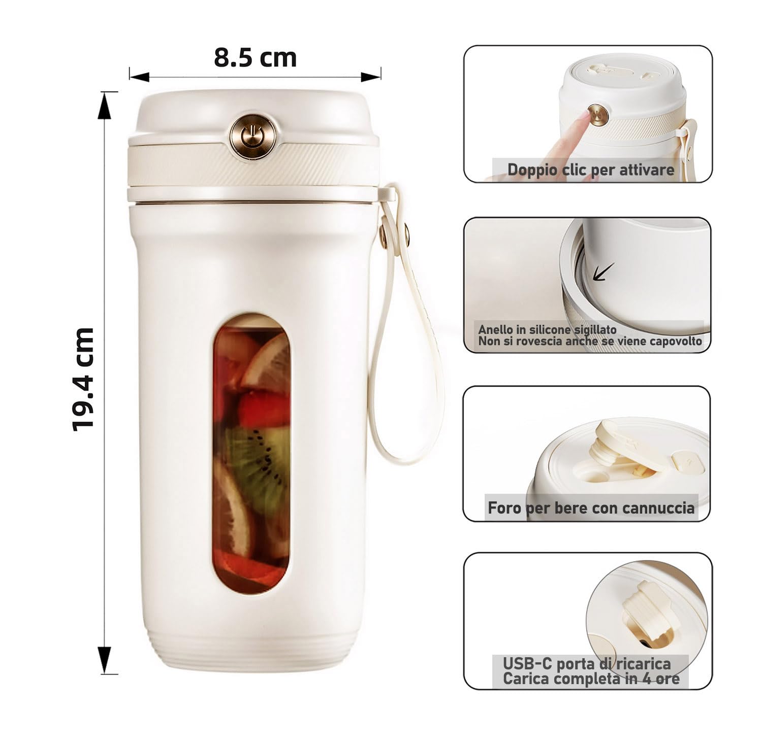 Frullatore Portatile 350ml Ricaricabile - Con Cannuccia, Per Frullati E Smoothie In Viaggio - Foto 8