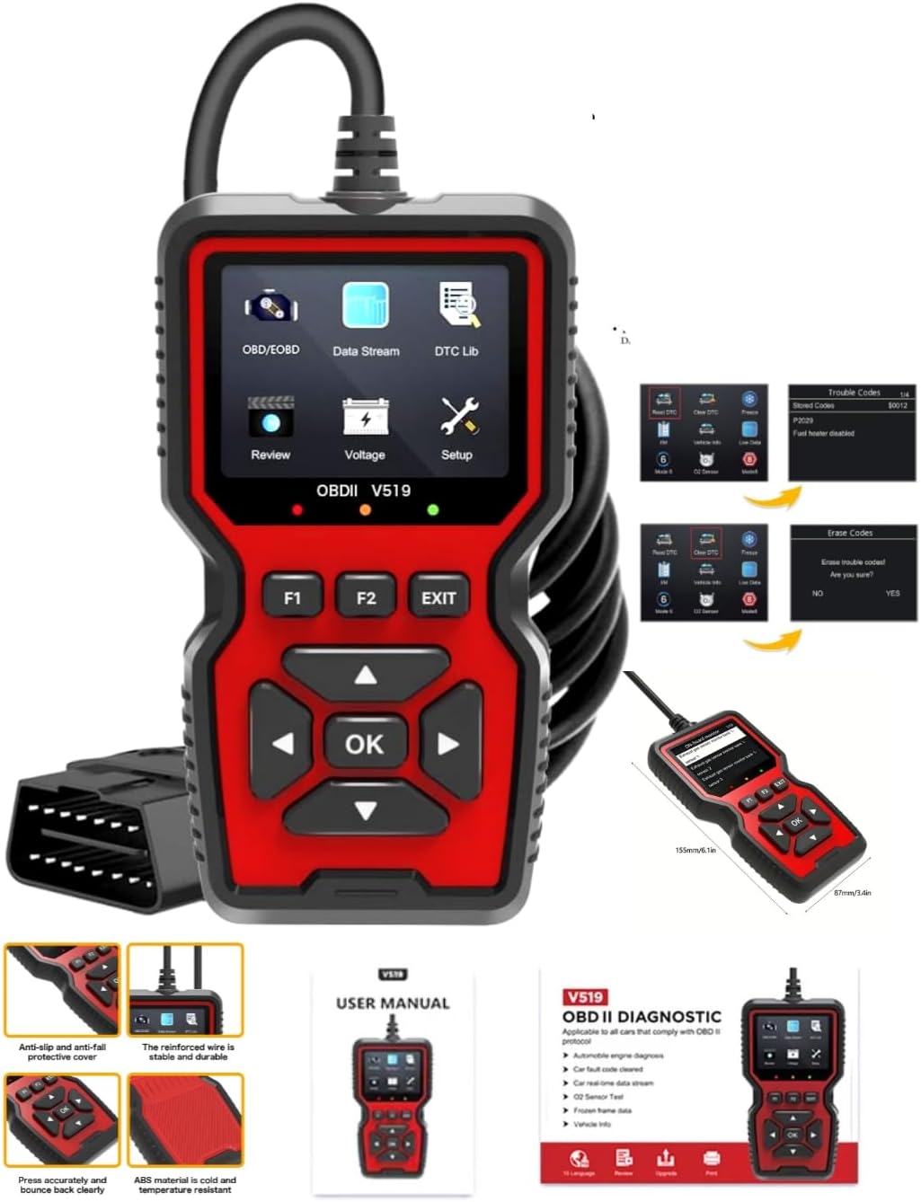 Danlite V519 OBDII Scanner for Bs6 & Bs7 Bike Fault Code Reader with