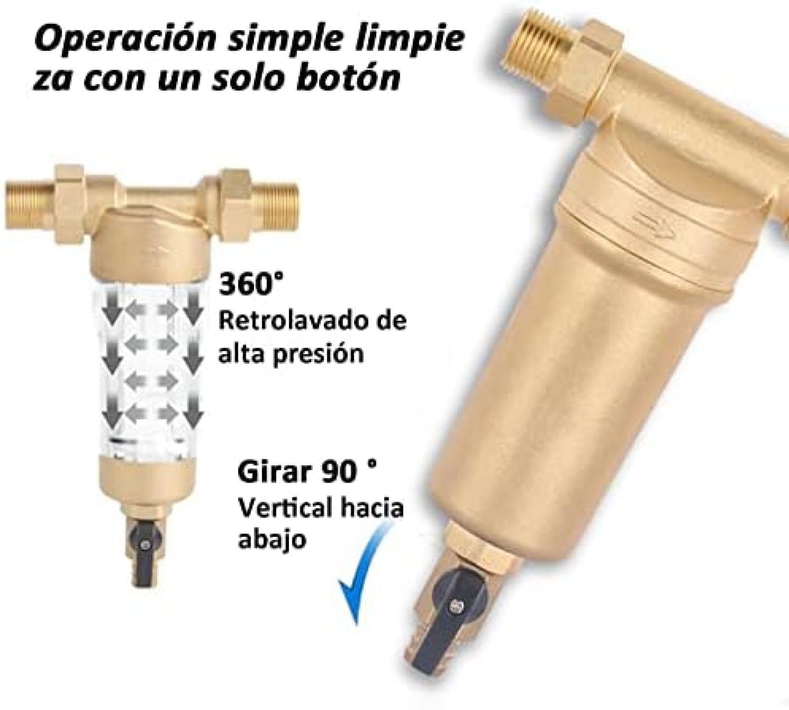 Préfiltre à eau en acier inoxydable pour tuyau d'eau de puits, système de filtre à eau chaude de 40 microns pour purification de toute la maison