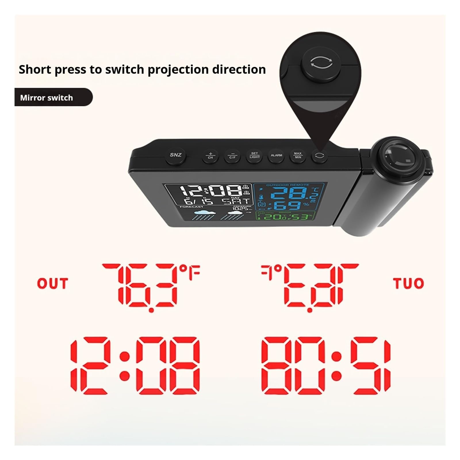 Estación meteorológica, Reloj despertador de proyección digital, estación meteorológica con temperatura y humedad