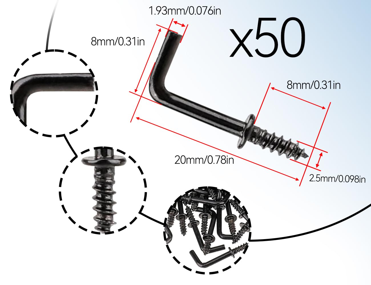 IDEALSV Lot De 20 Crochets à Vis En Forme De L De 5,1 Cm Avec 7 Crochets à Visser Argenté