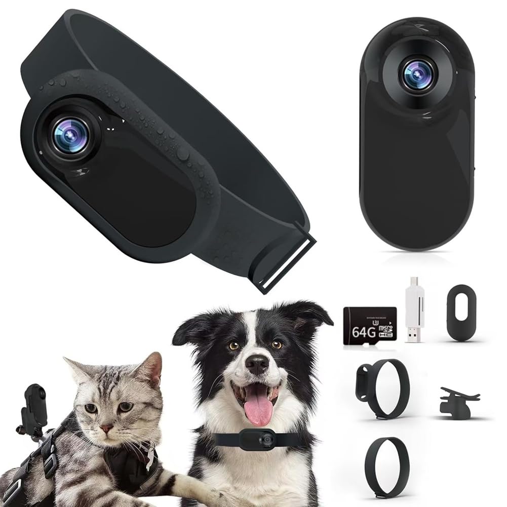 HD 1080P Collare per Cani con Localizzatore, WiFi, Collare con Telecamera per Gatti, con Registrazioni Video, Regalo per Gatti e Cani, Nero