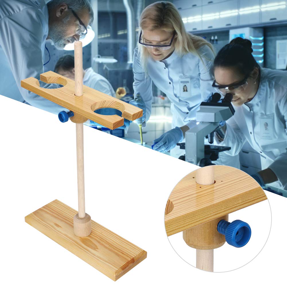 Qcwwy Support D'entonnoir en Bois à 2 Trous avec Hauteur Réglable pour 2 Entonnoirs, Bois Poli Facile à Laver Support D'entonnoir en Bois pour Laboratoire